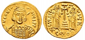 Constantino IV Pogonatus. Sólido. 668-673 d.C. Constantinopla. (Seaby-1153). Rev.:  Heraclio y Tiberio. Au. 4,45 g. Restos de brillo original. EBC. Es...