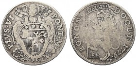 ASTA PER CORRISPONDENZA
BOLOGNA
Pio VI (Giovanni Angelo Braschi), 1775-1799. Lira da 20 Bolognini 1779. Ar gr. 5,01 Simile a precedente. M. 218a; B....
