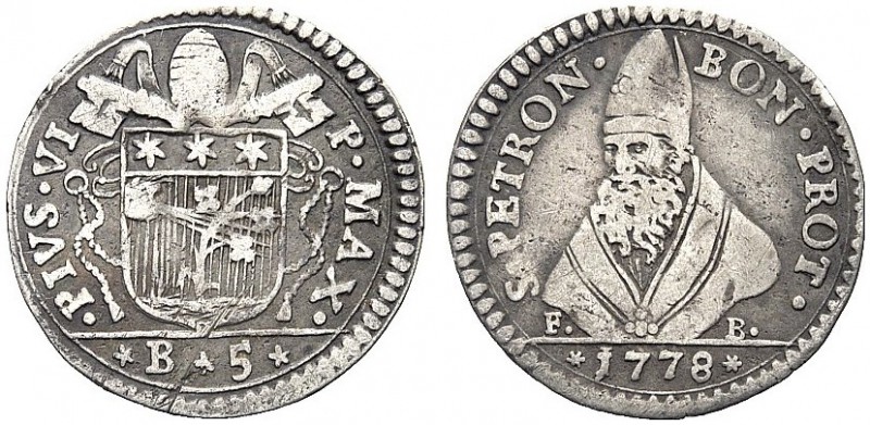 ASTA PER CORRISPONDENZA
BOLOGNA
Pio VI (Giovanni Angelo Braschi), 1775-1799. C...