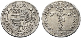 ASTA PER CORRISPONDENZA
BOLOGNA
Pio VI (Giovanni Angelo Braschi), 1775-1799. Carlino da 5 baiocchi 1778. Ar gr. 1,41 PIVS VI PONT MAXIM Pianta di gi...