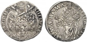 ASTA PER CORRISPONDENZA
ROMA
Gregorio XIII (Ugo Boncompagni), 1572-1585. Giulio. Ar gr. 3,02 Stemma ovale. Rv. S. Pietro stante. M. 87; B. 1183. Rar...