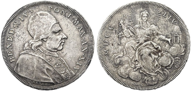 ASTA PER CORRISPONDENZA
ROMA
Benedetto XIV 1740-1758. Scudo romano 1754 a. XIV...