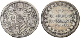 ASTA PER CORRISPONDENZA
ROMA
Clemente XIII, 1758-1769. Baiocco 1758 a. I. Æ gr. 12,56 Stemma sormontato da triregno e chiavi decussate con cordoni e...