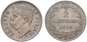 ASTA PER CORRISPONDENZA
SAVOIA
Umberto I, Re d’Italia, 1878-1900. 2 Centesimi 1897. Æ Pag. 622; Gig. 55. SPL