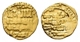 Califato. Abderrahman III. 1/4 dinar. ¿322 H?. (Fro-pág. 31). (V-379). Au. 0,80 g. Muy escasa. MBC-. Est...300,00.