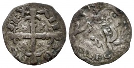 Reino de Castilla y León. Alfonso IX (1188-1230). Dinero. (Bautista-222). Ag. 0,77 g. Marca de ceca un punto. MBC. Est...60,00.