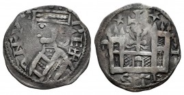 Reino de Castilla y León. Alfonso VIII (1158-1214). Dinero. (Bautista-312). Ve. 0,95 g. Marca de ceca estrellas. MBC. Est...25,00.