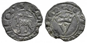 Reino de Castilla y León. Juan I (1379-1390). 1/2 blanca del Agnus Dei. Sin ceca. (Bautista-734). Ve. 0,71 g. MBC. Est...35,00.