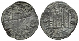 Reino de Castilla y León. Juan I (1379-1390). Cornado. Toro. (Bautista-745). Ve. 0,72 g. Con T y O góticas a los lados del vástago. Doblez. Escasa. MB...