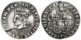 Reino de Castilla y León. Enrique IV (1454-1474). 1 real. Burgos. (Bautista-885.1). Rev.: +ENRICVS CARTVS DEI GRACIA REX. Ag. 3,32 g. Con B en la part...