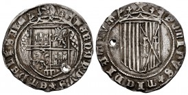 Fernando e Isabel (1474-1504). 1 real. Segovia. (Cal 2019-376). Ag. 3,33 g. Anterior a la pragmática. Agujero. MBC+. Est...200,00.