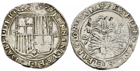 Fernando e Isabel (1474-1504). 8 reales. Sevilla. (Cal 2019-577). Ag. 27,16 g. Escudo entre S y VIII y ensayador d cuadrada en reverso. Estuvo en aro,...