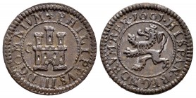 Felipe III (1598-1621). 2 maravedís. 1601. Segovia. C. (Cal 2019-182). (Jarabo-Sanahuja-C25). Ae. 2,79 g. Sin indicación de valor ni ensayador. Escasa...