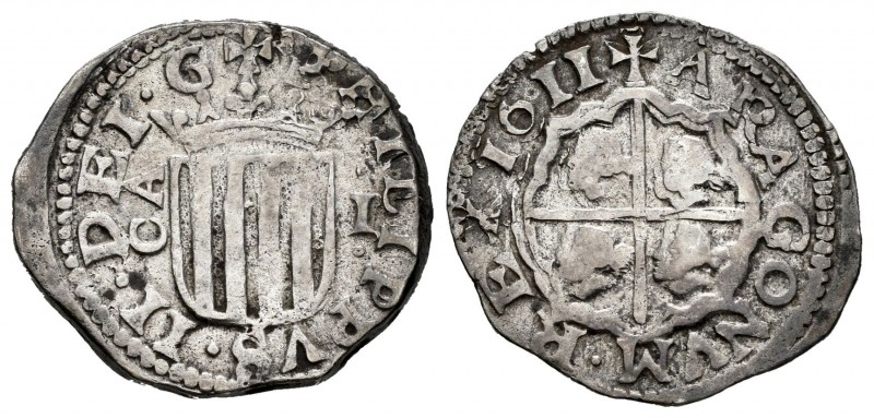 Felipe III (1598-1621). 1 real. 1611. Zaragoza. CA. (Cal 2019-575). Ag. 3,30 g. ...