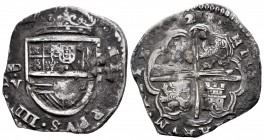 Felipe III (1598-1621). 4 reales. (16)21. Madrid. V. (Cal 2008-216). (Cal 2019-740). Ag. 12,98 g. Ceca y ensayador separados por punto, valor en roman...