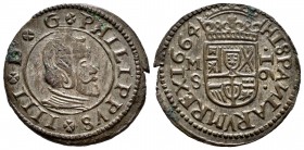 Felipe IV (1621-1665). 16 maravedís. 1664. Madrid. S. (Cal 2008-480). (Jarabo-Sanahuja-M389). Ae. 4,74 g. La N de HISPANIARUM invertida. EBC. Est...35...
