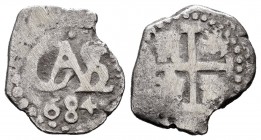 Carlos II (1665-1700). 1/2 real. 1684. Lima. (Cal 2008-725). (Cal 2019-131). Ag. 1,34 g. Escasa. BC+. Est...90,00.