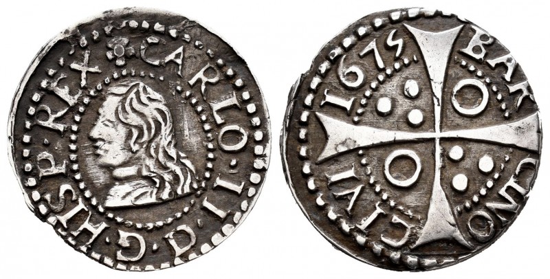 Carlos II (1665-1700). Croat. 1675. Barcelona. (Cal 2019-200). Ag. 2,22 g. D en ...