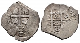 Carlos II (1665-1700). 2 reales. 1688. Potosí. VR. (Cal 2019-421). Ag. 8,39 g. Doble fecha. Tono. Escasa. MBC+. Est...120,00.