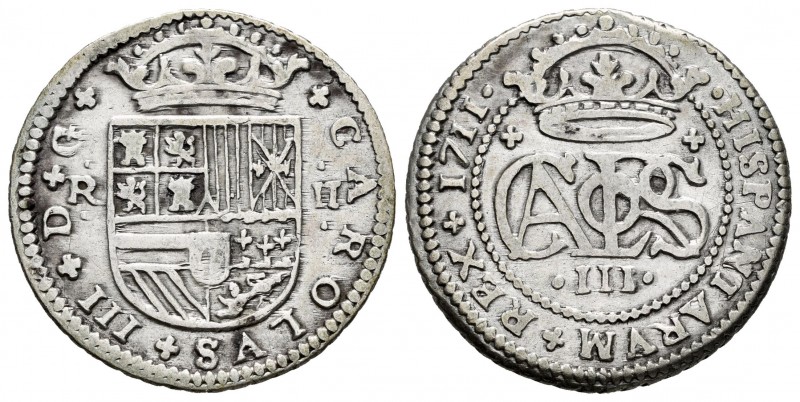 Carlos III, Pretendiente (1701-1714). 2 reales. 1711. Barcelona. (Cal 2019-32). ...