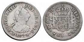 Carlos III (1759-1788). 1/2 real. 1774. México. FM. (Cal 2019-197). Ag. 1,65 g. MBC-. Est...35,00.
