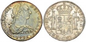 Carlos III (1759-1788). 8 reales. 1776. México. FM. (Cal 2019-1110). Ag. 26,86 g. Pátina multicolor en anverso y brillo original en reverso. Mínima ox...
