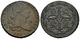 Carlos IV (1788-1808). 8 maravedís. 1808. Segovia. (Cal 2019-86). Ae. 11,33 g. Escasa así. EBC-. Est...120,00.