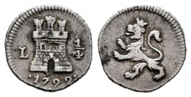 Carlos IV (1788-1808). 1/4 real. 1799. Lima. (Cal 2019-110). Ag. 0,81 g. Escasa. MBC+. Est...120,00.