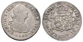 Carlos IV (1788-1808). 1 real. 1806. México. TH. (Cal 2019-453). Ag. 3,35 g. MBC+. Est...50,00.