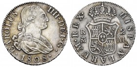 Carlos IV (1788-1808). 2 reales. 1808. Madrid. AI. (Cal 2019-619). Ag. 5,89 g. Rayas superficiales, aun así atractiva. EBC. Est...140,00.