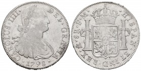 Carlos IV (1788-1808). 8 reales. 1798. México. FM. (Cal-961). Ag. 26,86 g. MBC.. Est...45,00.