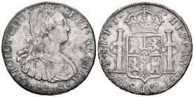 Carlos IV (1788-1808). 8 reales. 1808. Potosí. PJ. (Cal 2019-1014). Ag. 26,95 g. BC+/MBC-. Est...60,00.