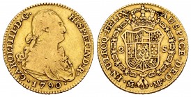 Carlos IV (1788-1808). 2 escudos. 1790. Madrid. MF. (Cal 2019-1275). Au. 6,58 g. BC+/MBC-. Est...250,00.
