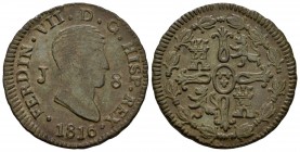 Fernando VII (1808-1833). 8 maravedís. 1816. Jubia. (Cal 2019-195). Ae. 10,19 g. Busto desnudo. MBC. Est...50,00.