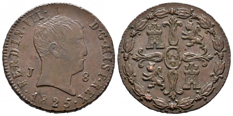 Fernando VII (1808-1833). 8 maravedís. 1825. Jubia. (Cal 2019-208). Ae. 10,55 g....