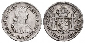 Fernando VII (1808-1833). 1/2 real. 1810. México. TH. (Cal 2019-391). Ag. 1,63 g. MBC. Est...35,00.