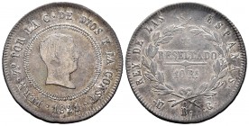 Fernando VII (1808-1833). 10 reales. 1821. Bilbao. UG. (Cal 2019-1023). Ag. 13,58 g. Tipo "cabezón", Escasa . MBC-/MBC. Est...100,00.