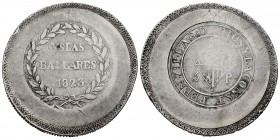 Fernando VII (1808-1833). 5 pesetas. 1823. Mallorca. (Cal 2019-1300). Ag. 26,83 g. Final de leyenda ...Y LA CONST. Golpes en el canto. BC+. Est...150,...