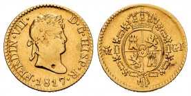 Fernando VII (1808-1833). 1/2 escudo. 1817. Madrid. GJ. (Cal 2019-1486). Au. 1,75 g. Golpe de punzón en anverso. BC+. Est...100,00.