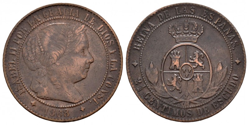 Isabel II (1833-1868). 2 1/2 céntimos de escudo. 1868. Jubia. OM. (Cal 2019-237)...