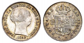 Isabel II (1833-1868). 1 real. 1853. Barcelona. (Cal 2008-398). (Cal 2019-276). Ag. 1,41 g. EBC+/EBC. Est...75,00.