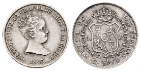 Isabel II (1833-1868). 1 real. 1847. Madrid. CL. (Cal 2008-415). (Cal 2019-299). Ag. 1,50 g. EBC-. Est...60,00.
