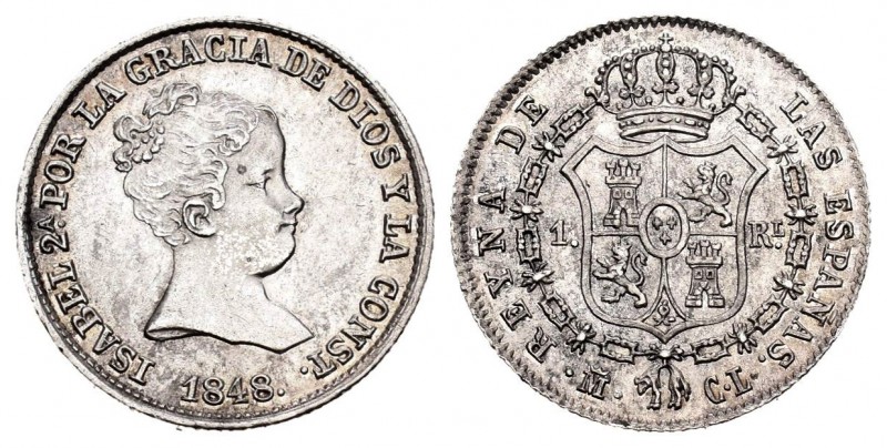 Isabel II (1833-1868). 1 real. 1848. Madrid. CL. (Cal 2008-416). (Cal 2019-300)....