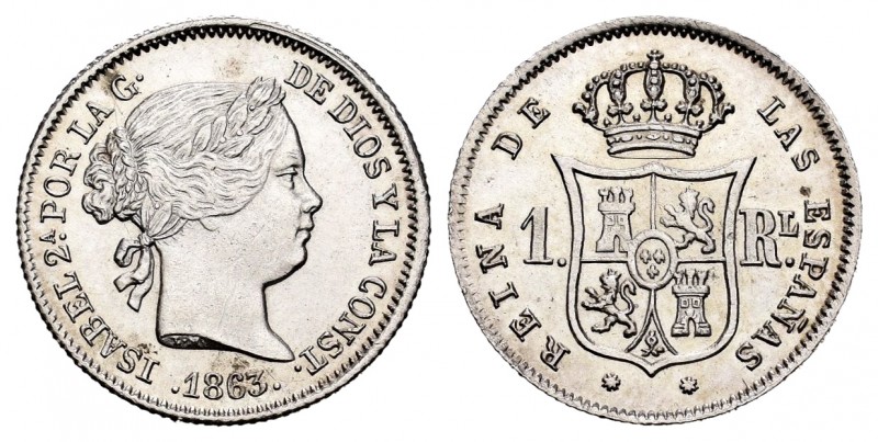 Isabel II (1833-1868). 1 real. 1863. Sevilla. (Cal 2008-443). (Cal 2019-336). Ag...