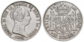 Isabel II (1833-1868). 10 reales. 1852. Madrid. (Cal 2019-526). Ag. 13,02 g. Ligeramente limpiada. MBC. Est...60,00.