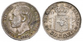 Alfonso XII (1874-1885). 50 céntimos. 1885*8-6. Madrid. MSM. (Cal 2019-14). Ag. 2,51 g. MBC-. Est...15,00.