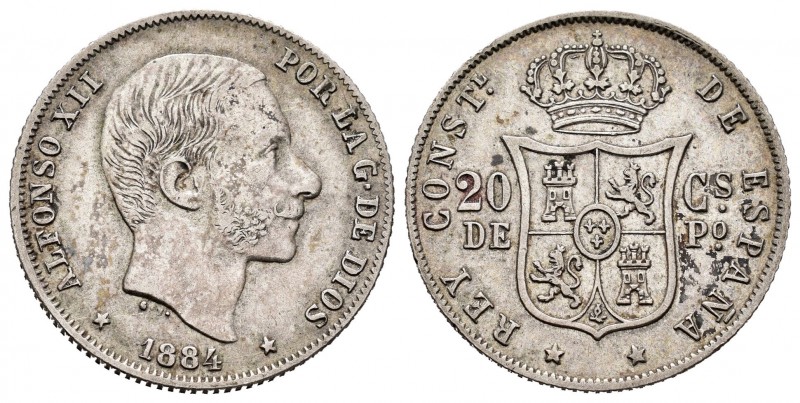 Alfonso XII (1874-1885). 20 centavos. 1884. Manila. (Cal 2019-110). Ag. 5,07 g. ...