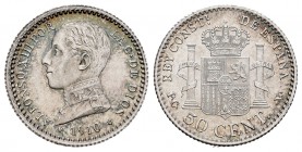 Alfonso XIII (1886-1931). 50 céntimos. 1910*1-0. Madrid. PCV. (Cal 2019-48). Ag. 2,51 g. Brillo original. SC. Est...30,00.