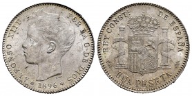 Alfonso XIII (1886-1931). 1 peseta. 1896*18-96. Madrid. PGV. (Cal 2019-56). Ag. 5,06 g. EBC-. Est...50,00.