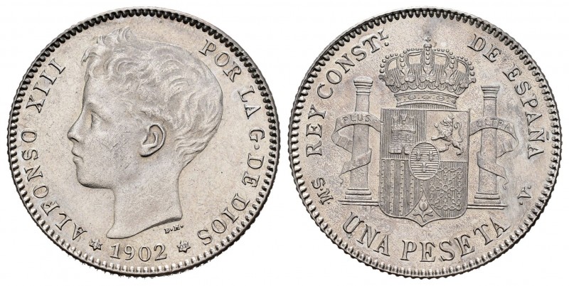 Alfonso XIII (1886-1931). 1 peseta. 1902*19-02. Madrid. SMV. (Cal 2019-64). Ag. ...